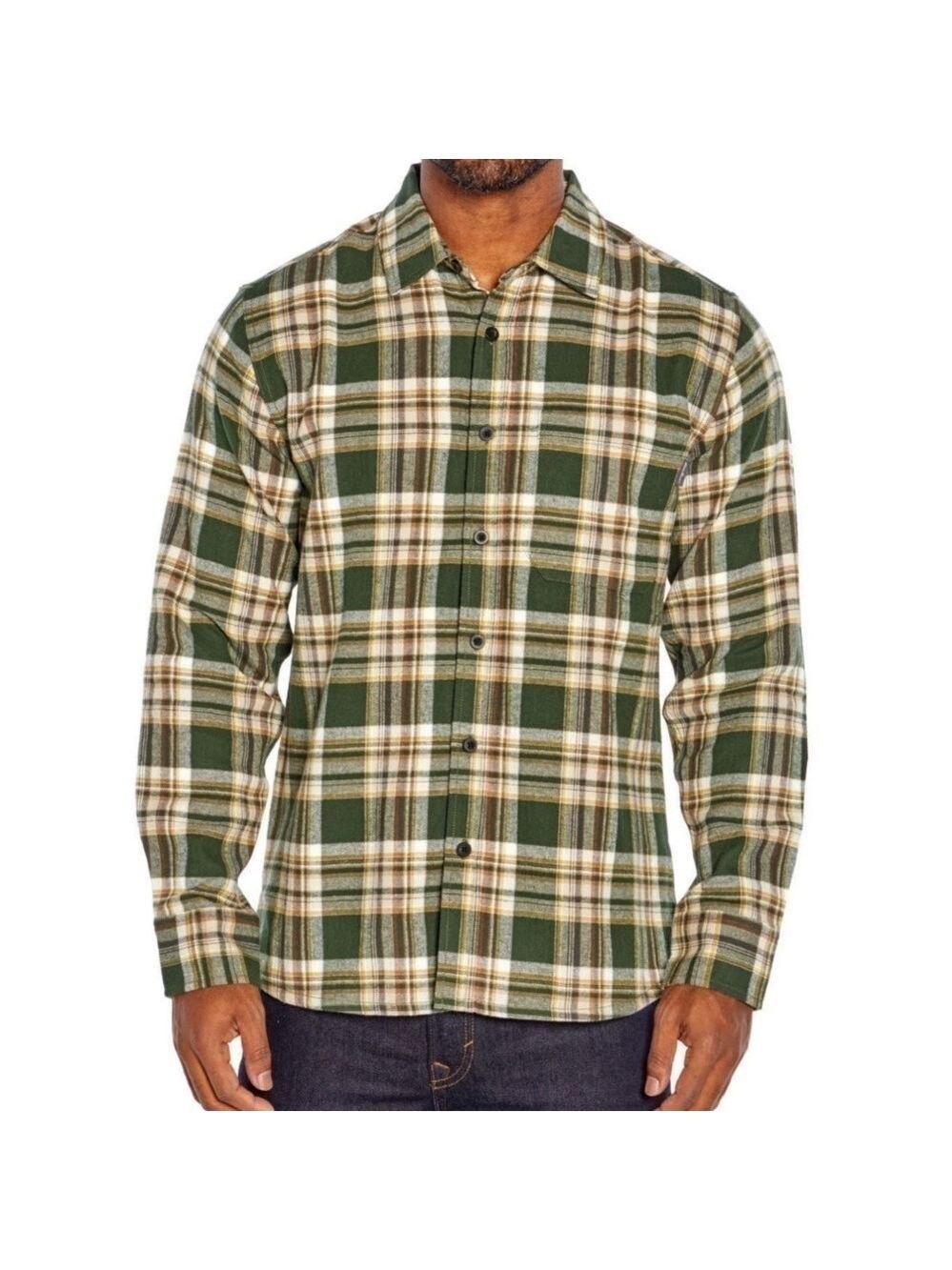 Eddie Bauer Bayleaf Green Plaid Brushed Cotton Flannel Twill Shirt
